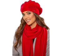 Vivisence béret pour femme, élégant ensemble bonnet et écharpe d'hiver, couvre-chef et vêtement de cou pour l'hiver et l'automne, chaud et épais, ensemble d'hiver pour femme, fabriqué en UE, rouge, ta