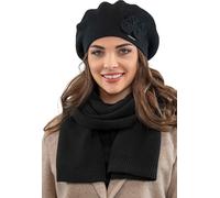 Vivisence béret pour femme, élégant ensemble bonnet et écharpe d'hiver, couvre-chef et vêtement de cou pour l'hiver et l'automne, chaud et épais, ensemble d'hiver pour femme, fabriqué en UE, noir, tai