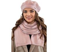 Vivisence béret pour femme, élégant ensemble bonnet et écharpe d'hiver, couvre-chef et vêtement de cou pour l'hiver et l'automne, chaud et épais, ensemble d'hiver pour femme, fabriqué en UE, rose, tai