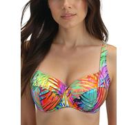 Vivisence Bikini Top Padded Underwired Click on Closure Tropical Pattern for Ladies Holiday, Orange and Green,95C