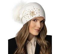 Vivisence Bonnet de laine pour femme pour l'hiver Fait main en laine vierge avec pompon détachable Bonnet d'automne pour femme Parfait pour les jours d'hiver Modèle 7079, écru, taille unique