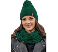 Vivisence bonnet d'hiver pour femme, bonnet d'hiver et écharpe à boucle, couvre-chef et vêtement de cou pour l'hiver et l'automne, chaud et épais, ensemble d'hiver pour femme, fabriqué dans l'UE, vert