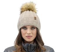 VIVISENCE Bonnet Et Cache Ensemble À La Mode avec Pompon en Fausse Fourrure Cou Doublé De Polaire Chaud Et Confortable Idéal pour Les Froides Journées d'hiver 7019Kmpl