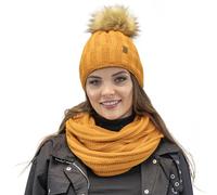 VIVISENCE Bonnet Et Cache Ensemble À La Mode avec Pompon en Fausse Fourrure Cou Doublé De Polaire Chaud Et Confortable Idéal pour Les Froides Journées d'hiver 7019Kmpl