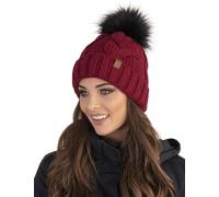 VIVISENCE Bonnet Femme d'hiver Automne en Tricot Doux Doublé Polaire avec Pompon en Fausse Fourrure Antistatique Chaud Et Ajustable Parfait pour Les Jours Froids 7014, Bordeaux,Taille Unique