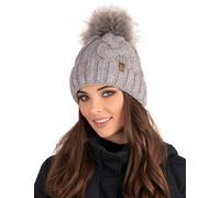 VIVISENCE Bonnet Femme d'hiver Automne en Tricot Doux Doublé Polaire avec Pompon en Fausse Fourrure Antistatique Chaud Et Ajustable Parfait pour Les Jours Froids 7014, Gris Clair,Taille Unique