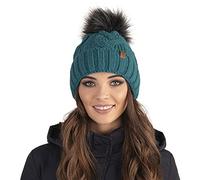 VIVISENCE Bonnet Femme d'hiver Automne en Tricot Doux Doublé Polaire avec Pompon en Fausse Fourrure Antistatique Chaud Et Ajustable Parfait pour Les Jours Froids 7014, Turquoise Foncé,Taille Unique