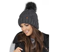 VIVISENCE Bonnet Femme d'hiver Automne en Tricot Doux Doublé Polaire avec Pompon en Fausse Fourrure Antistatique Chaud Et Ajustable Parfait pour Les Jours Froids 7014, Gris Foncé,Taille Unique