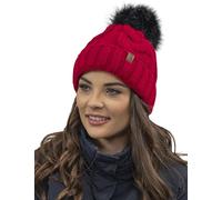 VIVISENCE Bonnet Femme d'hiver Automne en Tricot Doux Doublé Polaire avec Pompon en Fausse Fourrure Antistatique Chaud Et Ajustable Parfait pour Les Jours Froids 7014, Rouge,Taille Unique