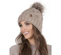 VIVISENCE Bonnet Femme d'hiver Automne en Tricot Doux Doublé Polaire avec Pompon en Fausse Fourrure Antistatique Chaud Et Ajustable Parfait pour Les Jours Froids 7014, Beige,Taille Unique