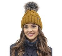 VIVISENCE Bonnet Femme d'hiver Automne en Tricot Doux Doublé Polaire avec Pompon en Fausse Fourrure Antistatique Chaud Et Ajustable Parfait pour Les Jours Froids 7014, Jaune Foncé,Taille Unique