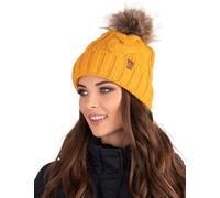 VIVISENCE Bonnet Femme d'hiver Automne en Tricot Doux Doublé Polaire avec Pompon en Fausse Fourrure Antistatique Chaud Et Ajustable Parfait pour Les Jours Froids 7014, Miel,Taille Unique