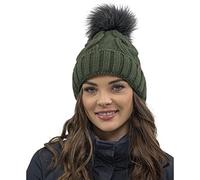 VIVISENCE Bonnet Femme d'hiver Automne en Tricot Doux Doublé Polaire avec Pompon en Fausse Fourrure Antistatique Chaud Et Ajustable Parfait pour Les Jours Froids 7014, Vert,Taille Unique