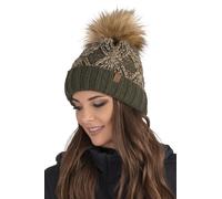 VIVISENCE Bonnet Femme Hiver-Automne À La Mode en Fil Chaud avec Pompon en Fausse Fourrure Doublé De Polaire Idéal pour Les Froids Jours Ajustement Parfait Et Antistatique 7029, Vert,Taille Unique