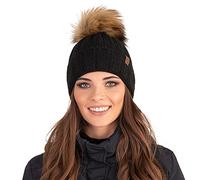 VIVISENCE Bonnet Femme l'hiver Automne Classique avec Pompon en Fausse Fourrure Doublure en Polaire Chaude Tricot Doux Et Flexible Idéal pour Et Activités Extérieures 7019, Noir,Taille Unique