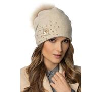 VIVISENCE Bonnet Femme pour L'automne Et l'hiver Chapeau Élégant Fait Main en Laine avec Pompon Amovible Doublure Polaire Décoration Brodée Unique Idée Cadeau 7079, Beige,Taille Unique
