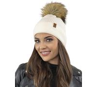 VIVISENCE Bonnet pour Femme Automne Et Hiver Classique Et Élégant avec Pompon en Fausse Fourrure Doux Antistatique Parfait pour Les Jours Froids Et comme Cadeau 7042, Ecru,Taille Unique