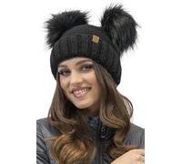 VIVISENCE Bonnet pour Femme L'automne Et l'hiver Chaud Ajusté en Fil Écologique avec Pompons en Fibres Naturelles Et Doublure en Polaire Douce Antistatique Parfait 70106, Noir,Taille Unique