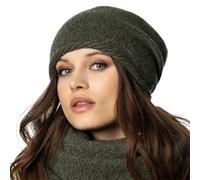 Vivisence Bonnet Pour Femme L'automne Et L'hiver Classique En Laine Chaude Ajusté Avec Deux Plis À L'arrière Pour Un Confort Optimal Doublure Isolante Plaque Décorative Vec, Vert Mélange,Taille Unique
