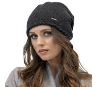 Vivisence Bonnet Pour Femme L'automne Et L'hiver Classique En Laine Chaude Ajusté Avec Deux Plis À L'arrière Pour Un Confort Optimal Doublure Isolante Plaque Décorative Vec, Noir Mélange,Taille Unique