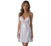 VIVISENCE Chemise De Nuit Satin Bretelles Réglables Look Séduisant pour Soirées Spéciales 2038, Blanc,M