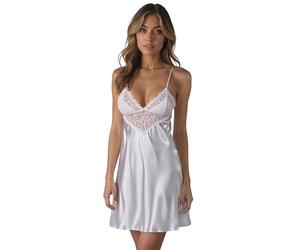 VIVISENCE Chemise De Nuit Satin Bretelles Réglables Look Séduisant pour Soirées Spéciales 2038, Blanc,M