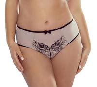 VIVISENCE Culotte Slip Élégante Femme avec Coupe Couvrante Taille Classique Ornée De Broderie sur Tulle Et Passepoil Noir Présentée dans Un Coffret Cadeau 1072, Beige-Noir,44