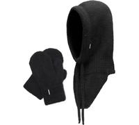 Vivisence Ensemble d'Hiver pour Femmes Bonnet Avec Et Moufles Chaudes Doublées De Toison Fabriqué En Fil Doux Chaud Parfait Pour Les Froides Journées D'hiver, Noir,Taille Unique
