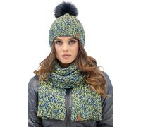 Vivisence Ensemble d'hiver tendance pour femmes composé d'un bonnet doux et d'une longue écharpe en fil bicolore avec doublure antistatique pour une protection optimale contre le froid Idéal pour, jau