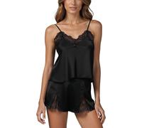 Vivisence Ensemble pyjama col V en satin avec bordure en dentelle pour vêtements de nuit Comfort 2037, noir,M