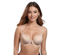 VIVISENCE Eve 1012 Soutien-Gorge Push-Up Dos Nu Bretelles Transparentes Amovibles Femme Top Qualité- Fabriqué en UE, Beige,90F