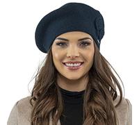 VIVISENCE Femme Béret pour L'automne Et l'hiver Élégant Style Classique en Laine Chaude avec Décorations Délicates Taille Universelle Accessoire Hiver Polyvalent 7037, Bleu Foncé,Taille Unique