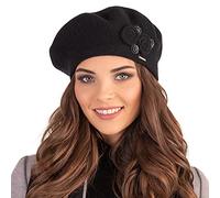 VIVISENCE Femme Béret pour L'automne Et l'hiver Élégant Style Classique en Laine Chaude avec Décorations Délicates Taille Universelle Accessoire Hiver Polyvalent 7037, Noir,Taille Unique