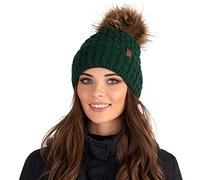 VIVISENCE Femme Bonnet pour L'automne Et l'hiver Doux avec Pompon en Fausse Fourrure Fil Chaleureux Ajustement Parfait Doublure Polaire pour l'hiver Ski Et Activités Extérieures, Vert,Taille Unique