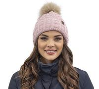 VIVISENCE Femme Bonnet pour L'automne Et l'hiver Doux avec Pompon en Fausse Fourrure Fil Chaleureux Ajustement Parfait Doublure Polaire pour l'hiver Ski Et Activités, Rose Clair,Taille Unique