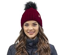 VIVISENCE Femme Bonnet pour L'automne Et l'hiver Doux avec Pompon en Fausse Fourrure Fil Chaleureux Ajustement Parfait Doublure Polaire pour l'hiver Ski Et Activités, Bordeaux,Taille Unique