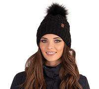 VIVISENCE Femme Bonnet pour L'automne Et l'hiver Doux avec Pompon en Fausse Fourrure Fil Chaleureux Ajustement Parfait Doublure Polaire pour l'hiver Ski Et Activités Extérieures, Noir,Taille Unique