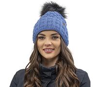 VIVISENCE Femme Bonnet pour L'automne Et l'hiver Doux avec Pompon en Fausse Fourrure Fil Chaleureux Ajustement Parfait Doublure Polaire pour l'hiver Ski Et Activités, Bleu Denim,Taille Unique