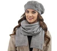 VIVISENCE Femme Ensemble Élégant Béret Et Écharpe Automne Et Hiver en Laine Style Classique Ajustement Parfait Confort Thermique Accessoire Idéal pour Les Froides Journées, Gris Clair,Taille Unique