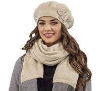 VIVISENCE Femme Ensemble Élégant Béret Et Écharpe Automne Et Hiver en Laine Style Classique Ajustement Parfait Confort Thermique Accessoire Idéal pour Les Froides Journées, Beige,Taille Unique