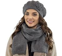 VIVISENCE Femme Ensemble Élégant Béret Et Écharpe Automne Et Hiver en Laine Style Classique Ajustement Parfait Confort Thermique Accessoire Idéal pour Les Froides Journées, Gris Foncé,Taille Unique