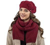 VIVISENCE Femme Ensemble Élégant Béret Et Écharpe Automne Et Hiver en Laine Style Classique Ajustement Parfait Confort Thermique Accessoire Idéal pour Les Froides Journées, Bordeaux,Taille Unique