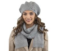 VIVISENCE Femme Le Béret pour L'automne Et l'hiver Élégant Style Classique Ajustement Parfait Orné d'une Application Florale Mélange Chaud De Laine Idéal pour Et Cadeau Élégant 7006