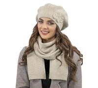 VIVISENCE Femme Le Béret pour L'automne Et l'hiver Élégant Style Classique Ajustement Parfait Orné d'une Application Florale Mélange Chaud De Laine Idéal pour Et Cadeau Élégant 7006