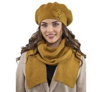 VIVISENCE Femme Le Béret pour L'automne Et l'hiver Élégant Style Classique Ajustement Parfait Orné d'une Application Florale Mélange Chaud De Laine Idéal pour Et Cadeau Élégant 7006