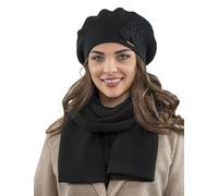 VIVISENCE Femme Le Béret pour L'automne Et l'hiver Élégant Style Classique Ajustement Parfait Orné d'une Application Florale Mélange Chaud De Laine Idéal pour Et Cadeau Élégant 7006