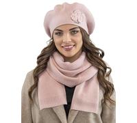 VIVISENCE Femme Le Béret pour L'automne Et l'hiver Élégant Style Classique Ajustement Parfait Orné d'une Application Florale Mélange Chaud De Laine Idéal pour Et Cadeau Élégant 7006