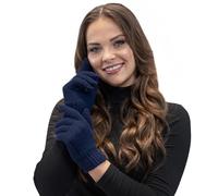 VIVISENCE Gants Pour Femme L'automne Et L'hiver Classiques En Acrylique Modèle Élégant Confortable Et Chaud Parfait Pour Idéal Pour Les Journées Froides Avec Bord Côté 7014R, Bleu Foncé,Taille Unique