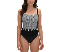 VIVISENCE Maillot De Bain Une Pièce Femme Sculptant Décolleté Rond Plis Ventre Bretelles Larges Réglables Bonnets Rembourrés Tissu Résistant Plage Piscine, Noir-Blanc,105C