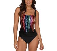 Vivisence Maillot de bain une pièce pour femme couvrant le ventre Bonnets rembourrés Larges bretelles réglables Devant doublé Motif coloré Idéal pour la plage et la piscine, noir - multicolore,100C